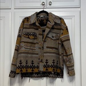 Women’s western aztec print jacket- Brown and Gold (Medium)